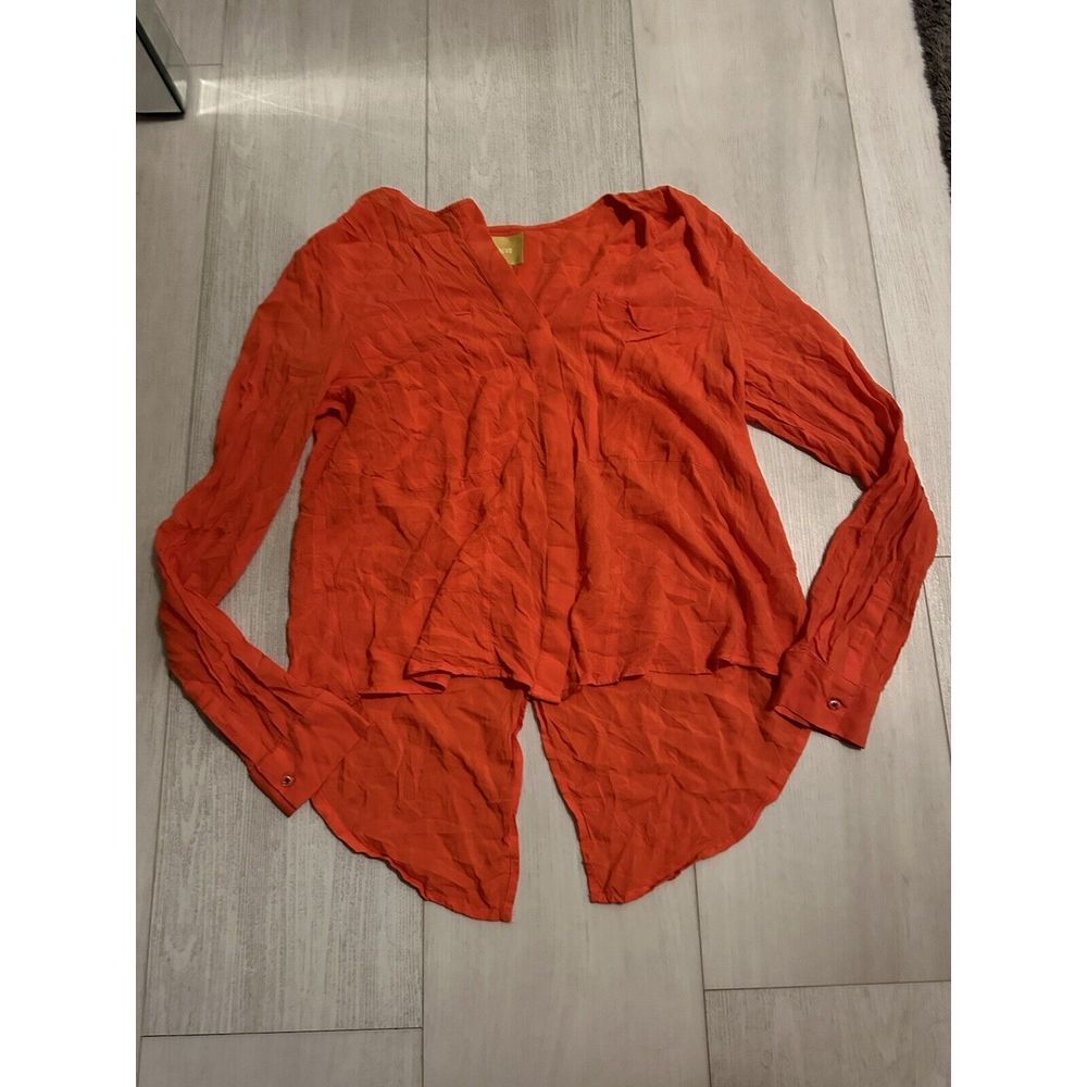 ANTHROPOLOGIE MAEVE Button Down Blouse Orange Sz 6 - Slit On Back - Pockets